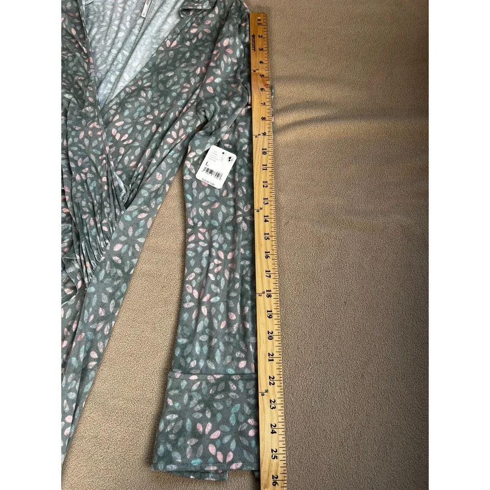 NEW Free People Shayla Floral LS Faux‎ Wrap Midi Dress Mint Combo Women Large